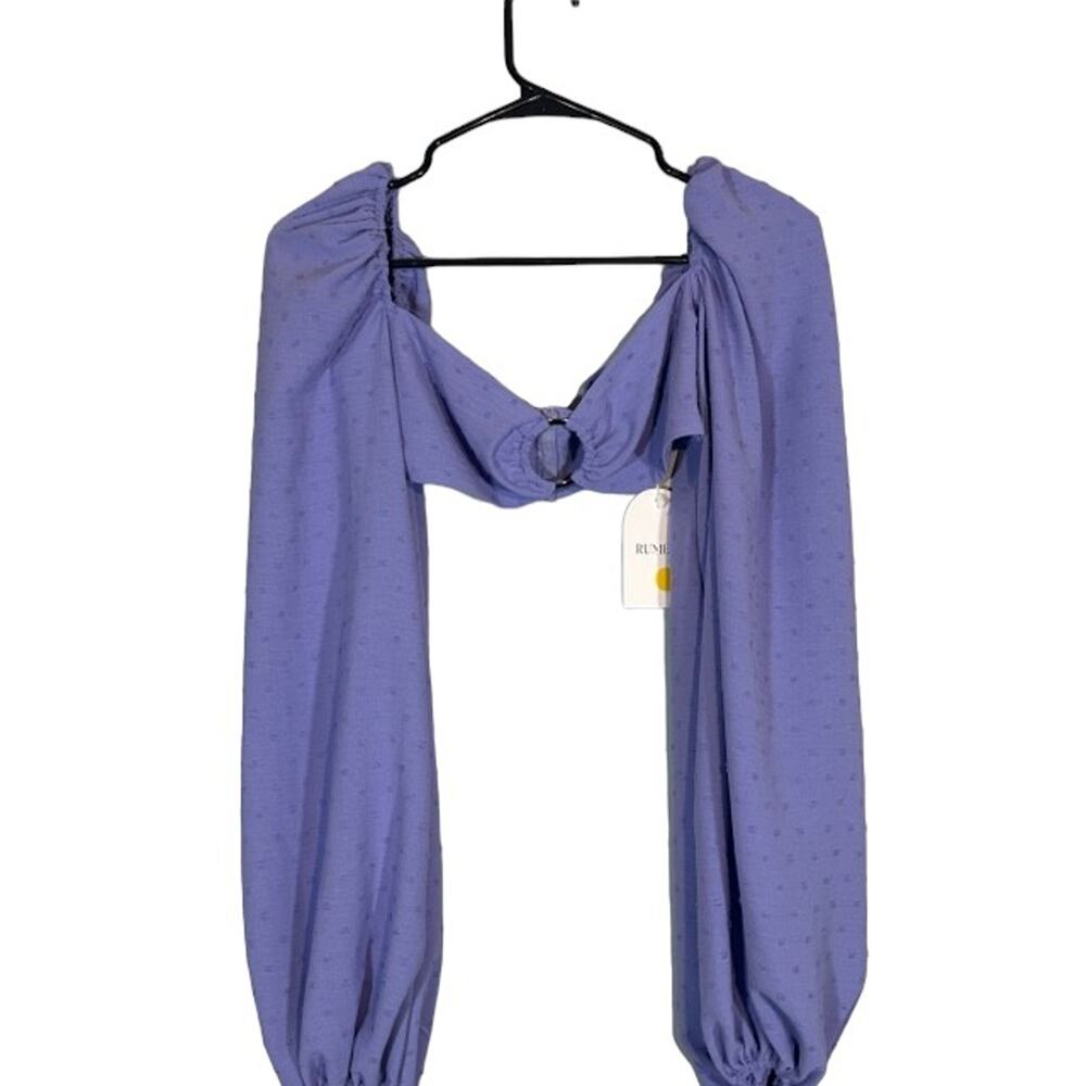 Rumer Women’s Purple Lilac Textured Puff Sleeve Cropped Gypsy Top Size Small